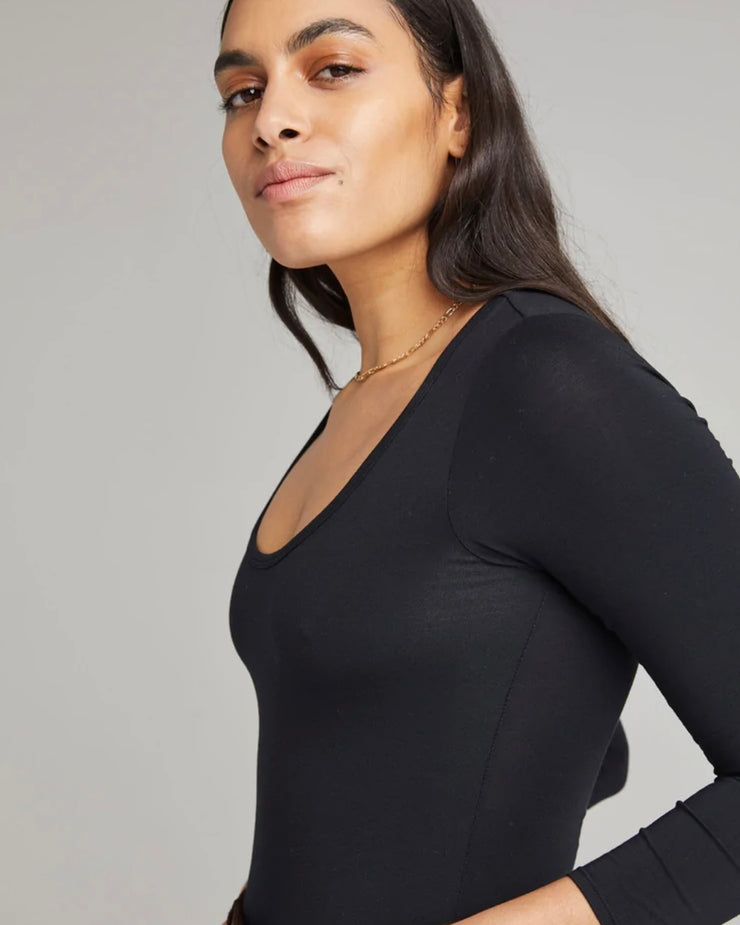 MODAL SMOOTH BODY SUIT RUCHED BACK BLACK