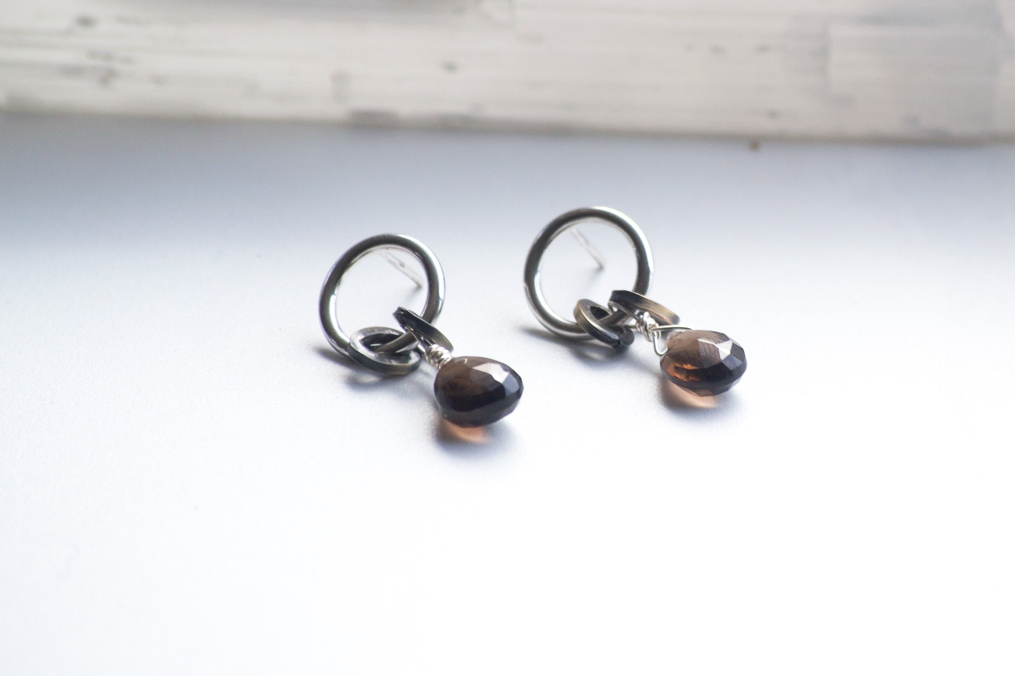 Smoky Quartz Orb Studs