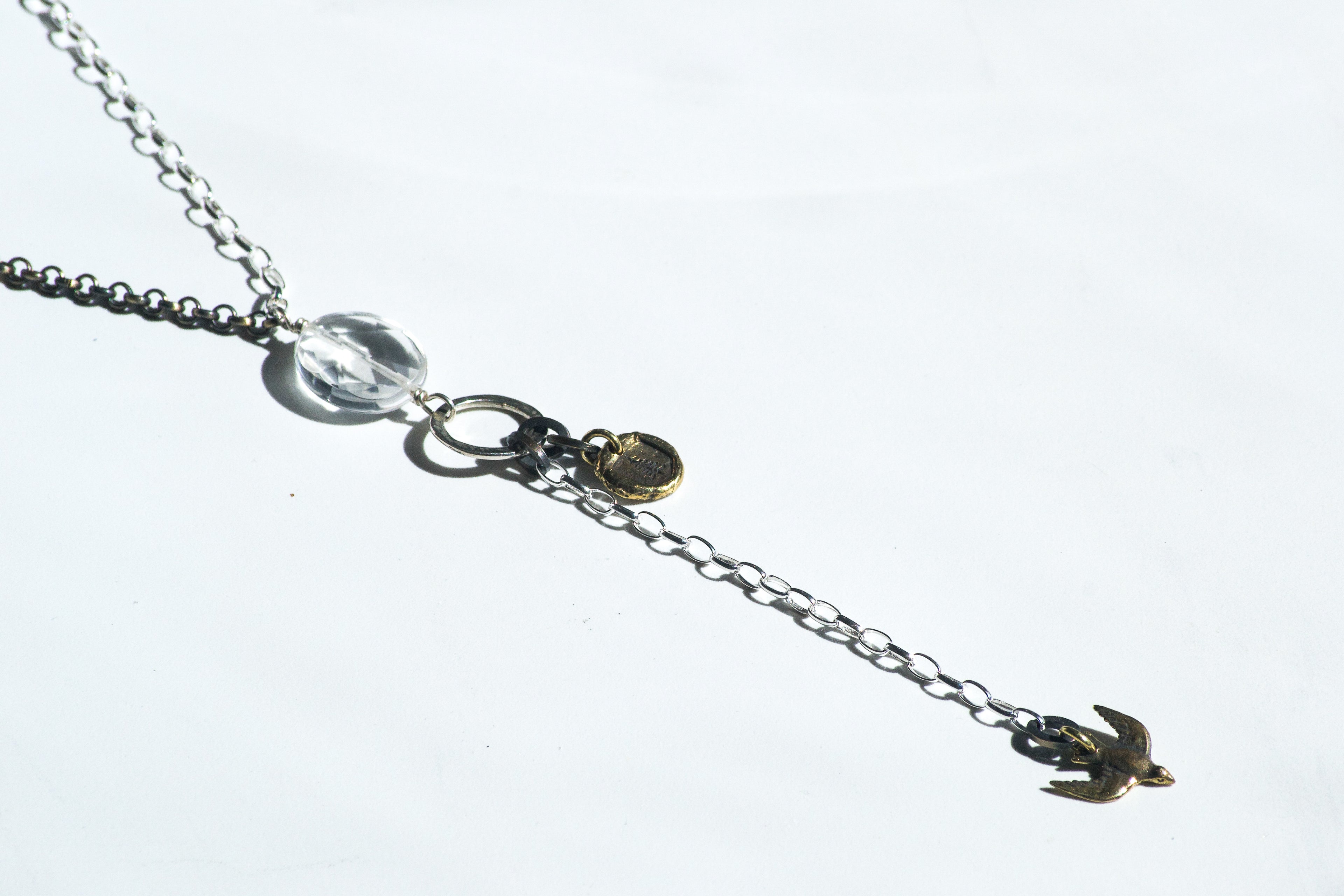 Quartz Tree and Sparrow Necklace